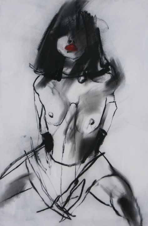 Painting titled "Delilah" by Linet Andrea, Original Artwork, Charcoal