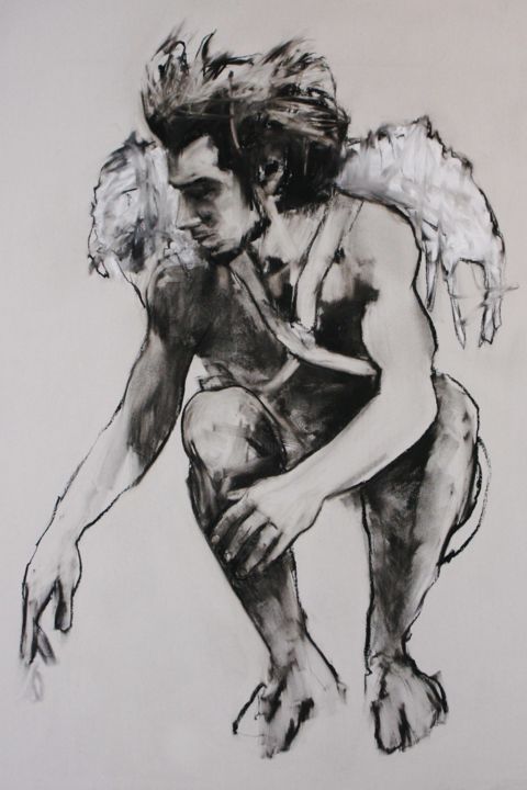 Drawing titled "ange-2010.jpg" by Linet Andrea, Original Artwork, Charcoal