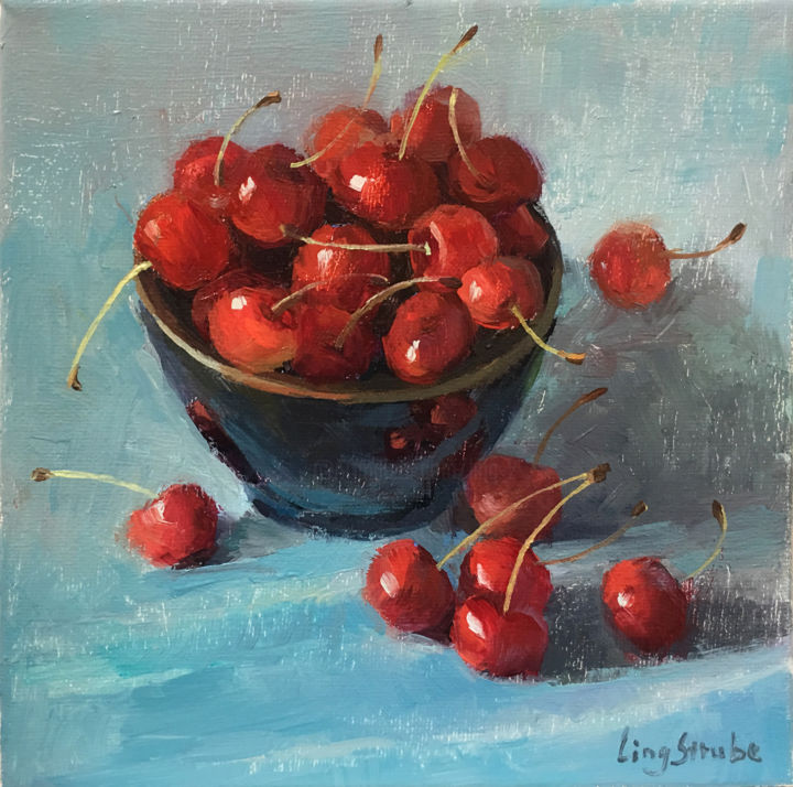 A Bowl Of Cherry, Painting by Ling Strube  Artmajeur