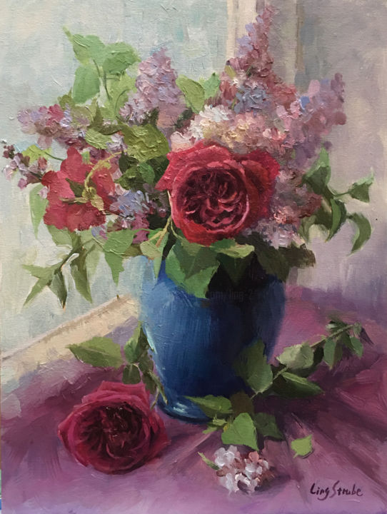 Painting titled "Flower Bouquet" by Ling Strube, Original Artwork, Oil