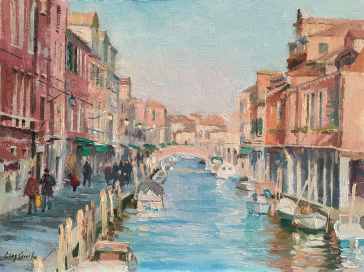 Painting titled "Stroll in Venice - 4" by Ling Strube, Original Artwork, Oil