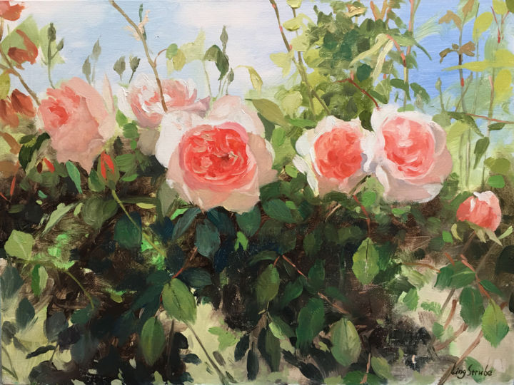 Pittura intitolato "Rose Garden #4" da Ling Strube, Opera d'arte originale, Olio