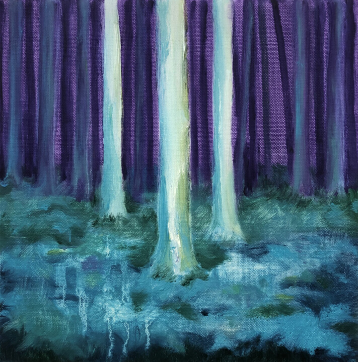 Schilderij getiteld "Arbres blancs" door Linge Meng, Origineel Kunstwerk, Olie