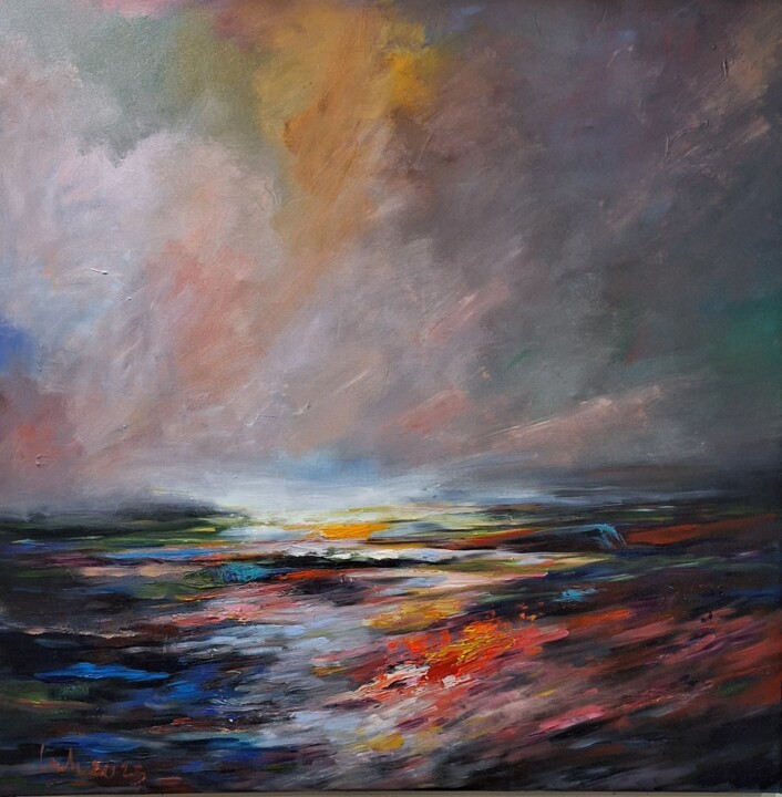 Schilderij getiteld "Sunset fades away" door Linh Le Hai, Origineel Kunstwerk, Acryl