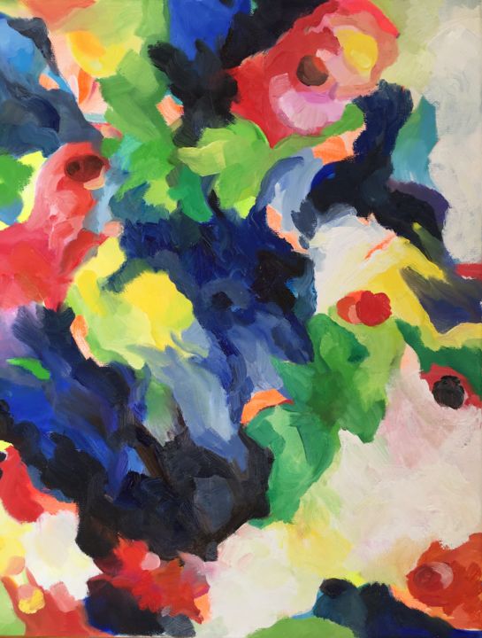 Painting titled "Bain de foule" by Astrid Link, Original Art, Oil
