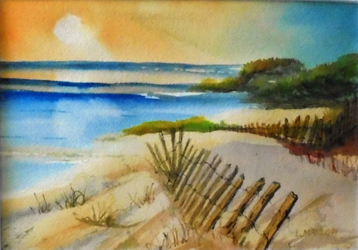 Painting titled "Sandbanks" by Lin Manlow, Original Art, Watercolor