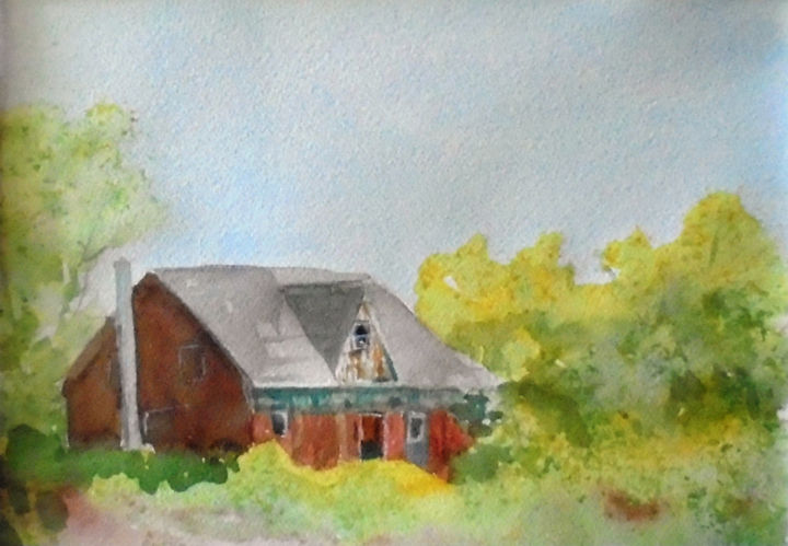 Malerei mit dem Titel "Old house in Prince…" von Lin Manlow, Original-Kunstwerk, Aquarell