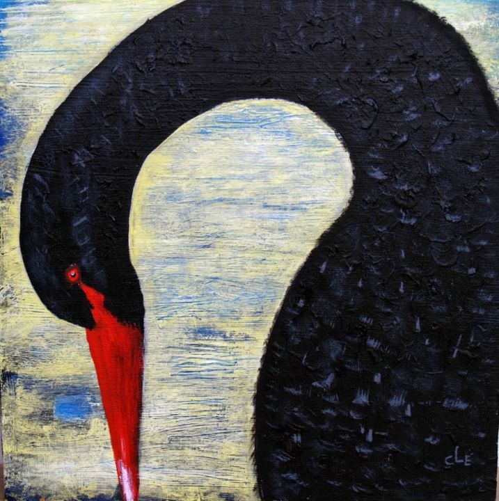 Painting titled "The black swan" by Carina Linné, Original Artwork, Acrylic