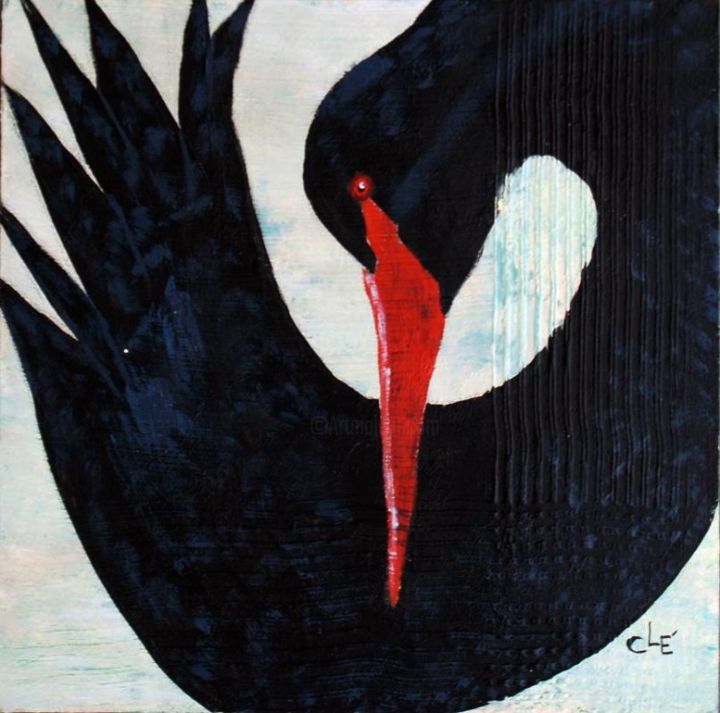 Painting titled "Black bird" by Carina Linné, Original Artwork, Acrylic