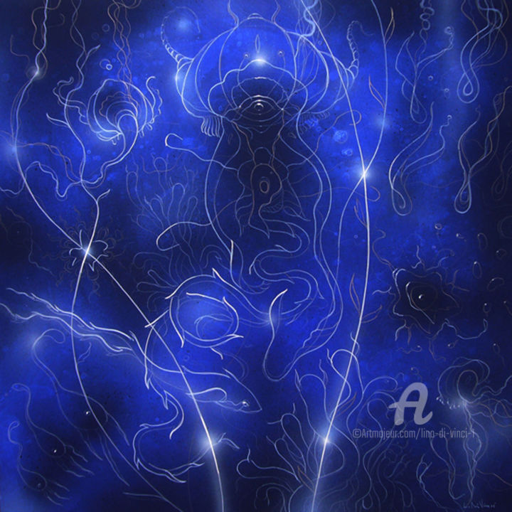 绘画 标题为“"Meduse in blu" Lin…” 由Lino Di Vinci, 原创艺术品, 丙烯