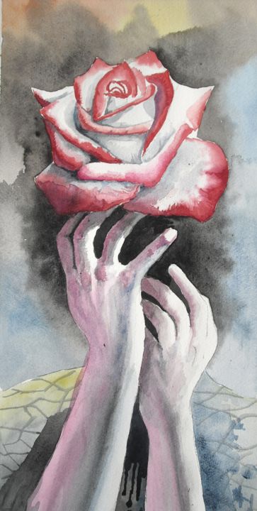 Painting titled "violence against wo…" by Portaluppi, Original Artwork, Watercolor