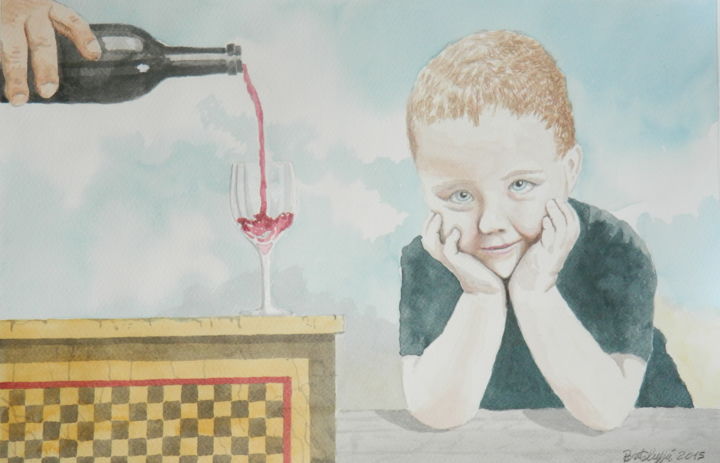 Pintura titulada "vin nouveau" por Portaluppi, Obra de arte original, Acuarela