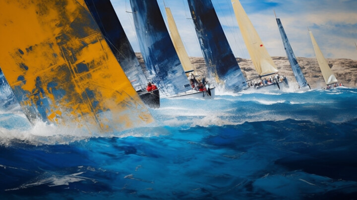 Painting titled "Regatta1200" by Lino Scerbo, Original Artwork, Acrylic Mounted on Wood Stretcher frame