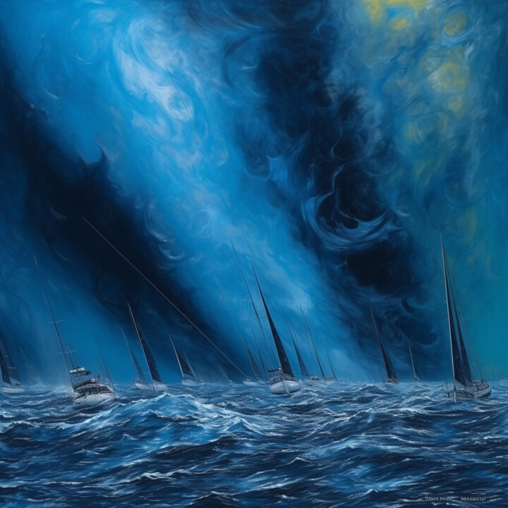 Painting titled "Regatta blue atmosp…" by Lino Scerbo, Original Artwork, Acrylic