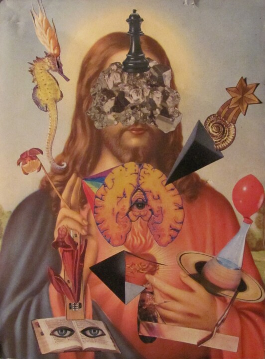 Collages intitolato "Christ Alchymique" da Lioncaresse, Opera d'arte originale