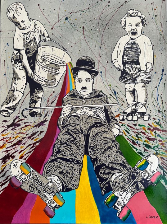 Peinture intitulée "CHARLIE CHAPLIN AND…" par Lionel Cohen, Œuvre d'art originale, Acrylique Monté sur Châssis en bois