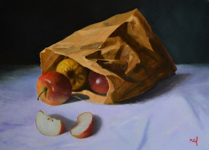 Pintura titulada "Apple day!" por Lionel Crotet (nel), Obra de arte original, Oleo Montado en Bastidor de camilla de madera