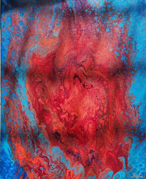 Peinture intitulée "Coeur de bleu" par Lionel Keita, Œuvre d'art originale, Acrylique Monté sur Châssis en bois