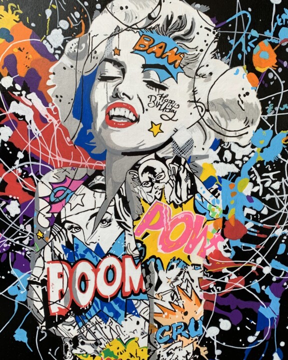 Painting titled "Boom Maryline" by Lionel Le Breton, Original Artwork, Marker