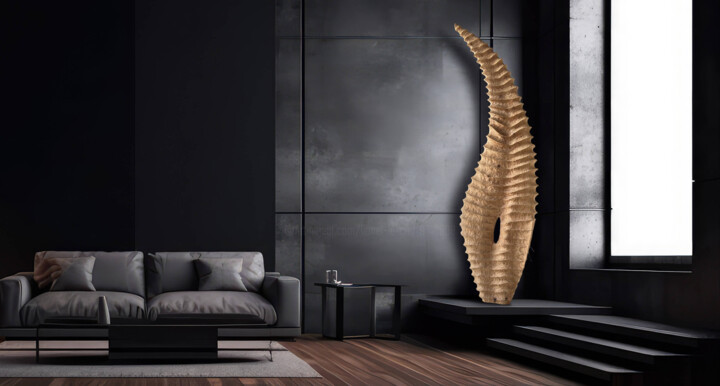 Sculpture titled "Big Horn" by Lionel Le Coq, Original Artwork, Wood