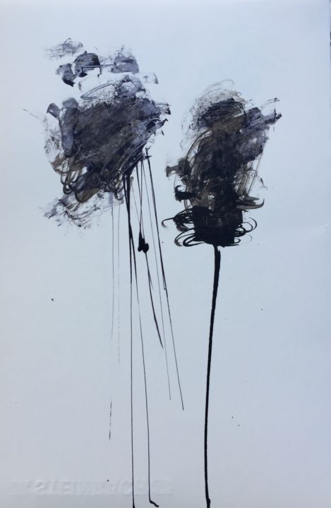 Peinture intitulée "fleurs (gris de Pay…" par Lionel Lesire, Œuvre d'art originale, Encre