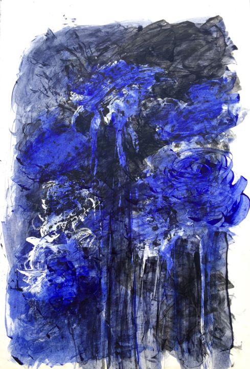 Peinture intitulée "fleurs bleues" par Lionel Lesire, Œuvre d'art originale, Encre