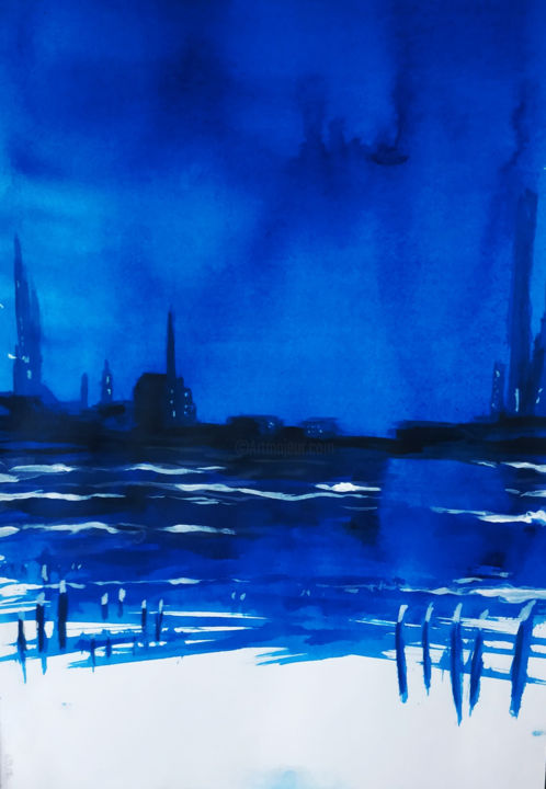 Peinture intitulée "vue mer 3" par Lionel Marchesse, Œuvre d'art originale, Aquarelle