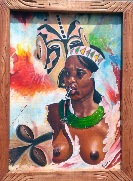 Painting titled "african beauty" by Lionnel Nana (Lionan), Original Artwork, Oil Mounted on Wood Stretcher frame