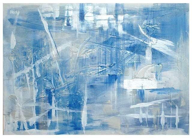 Peinture intitulée "La brume des bleus" par Lioshi, Œuvre d'art originale, Acrylique