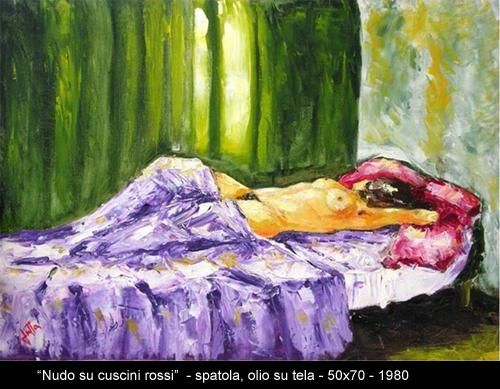Painting titled "nudo su cuscini ros…" by Giuseppe Liotta, Original Artwork, Oil