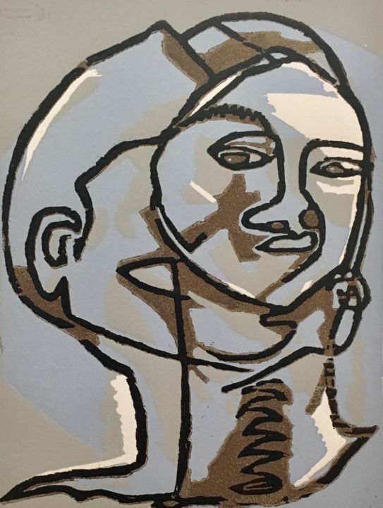 Printmaking titled "Masked" by Lisa Trevino, Original Artwork, Engraving Mounted on Other rigid panel