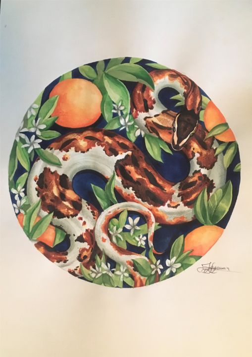 Pittura intitolato "Orange" da Lisa Ingrassia, Opera d'arte originale, Acquarello