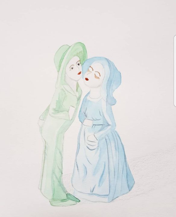Painting titled "Girl And Boy" by Elisabeth Reschke, Original Art, Watercolor