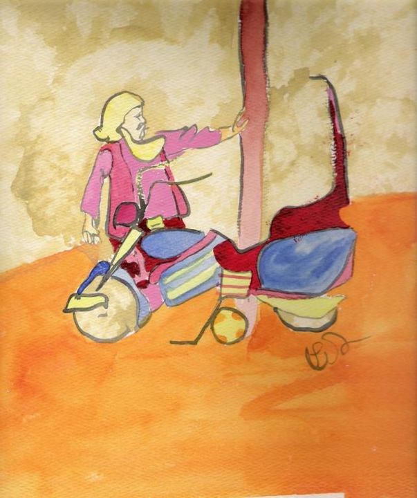 Painting titled "Biker" by Lisa J. Warner, Original Artwork, Oil