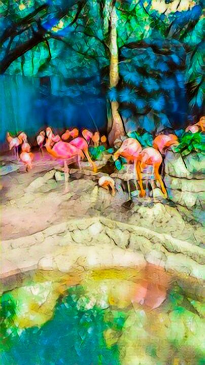 Fotografia intitolato "Flamingo Paradise" da Lisa Kendall Mitchell, Opera d'arte originale, Fotografia manipolata