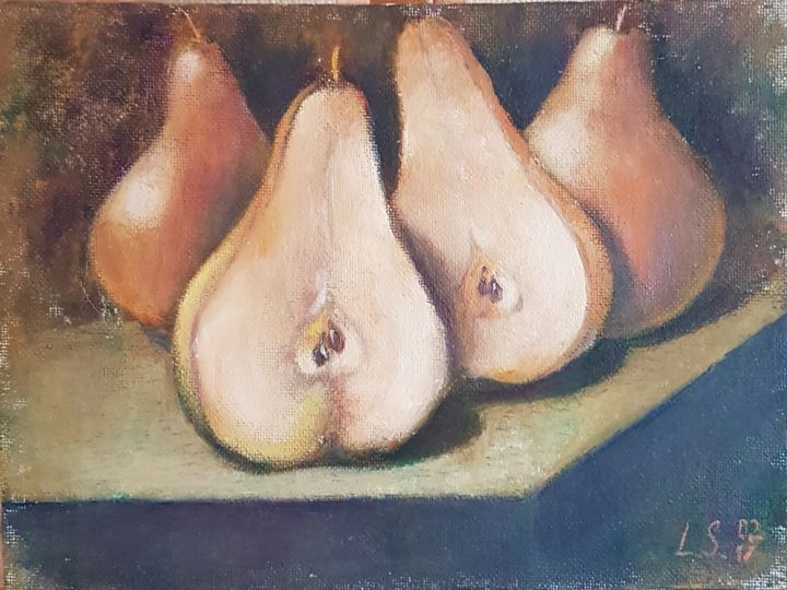 Painting titled "Pears" by Lisa, Original Artwork, Oil