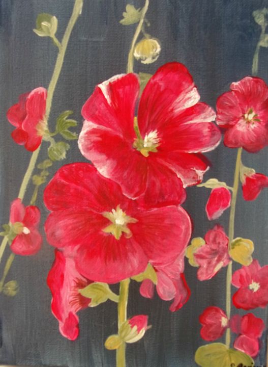 Roses Trémières Painting By Lise Buissart Artmajeur