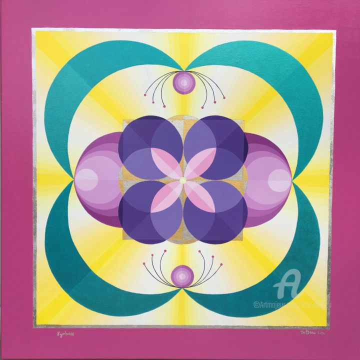 Painting titled "Symbiose 3" by Lise Dedieu, Original Artwork, Acrylic Mounted on Wood Stretcher frame