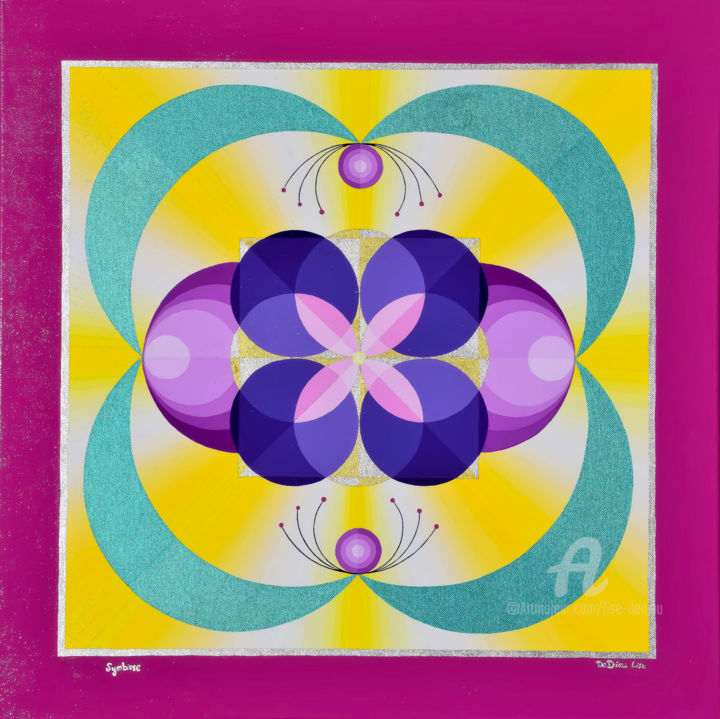 Painting titled "Symbiose🎀" by Lise Dedieu, Original Artwork, Acrylic Mounted on Wood Stretcher frame