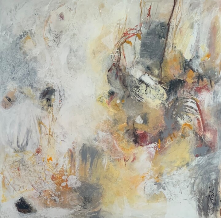 Картина под названием "White pearl" - Lise Wuebben, Подлинное произведение искусства, Акрил Установлен на Деревянная рама дл…