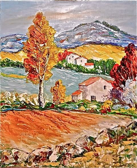 Peinture intitulée "paysage cevenol" par Litalien, Œuvre d'art originale, Huile