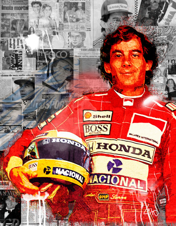 Collages intitulée "Urban Ayrton Senna" par Lito Maurício Nocêra, Œuvre d'art originale, Acrylique