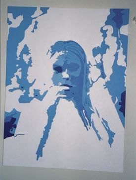 Peinture intitulée "Blue Girl Biting Na…" par Christine Cook, Œuvre d'art originale
