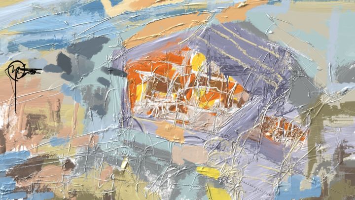 Peinture intitulée "orange house" par Skywalker, Œuvre d'art originale, Encre