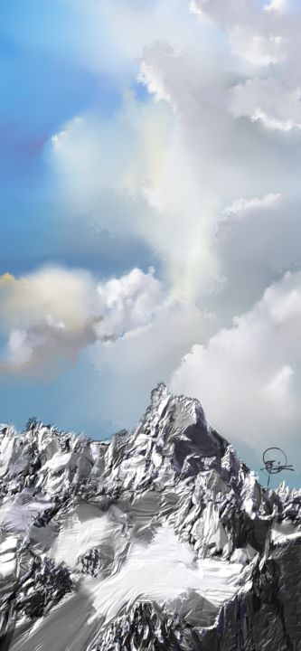Peinture intitulée "20180401cloudsmount…" par Skywalker, Œuvre d'art originale, Encre