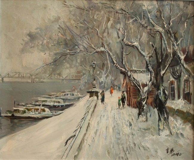 Painting titled "“冬韵”大雪后的松花江Snow-Chi…" by Liu Jidi, Original Artwork