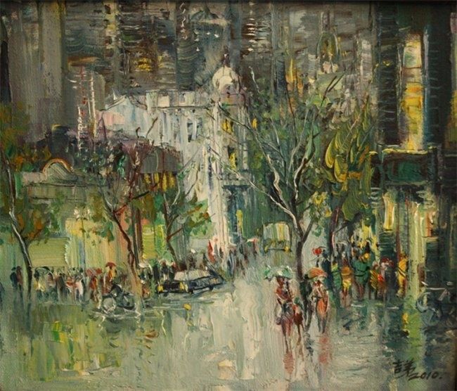 绘画 标题为““雨”中央大街Rain-The cen…” 由Liu Jidi, 原创艺术品