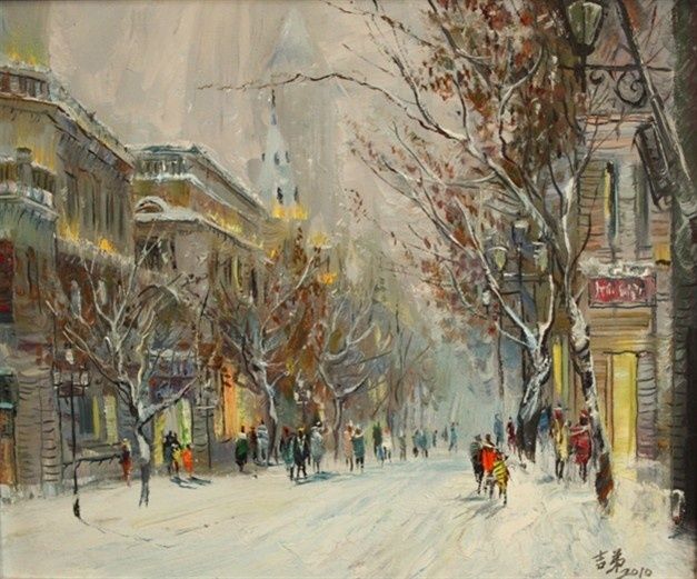 Peinture intitulée "中央大街晨雪Morning snow…" par Liu Jidi, Œuvre d'art originale