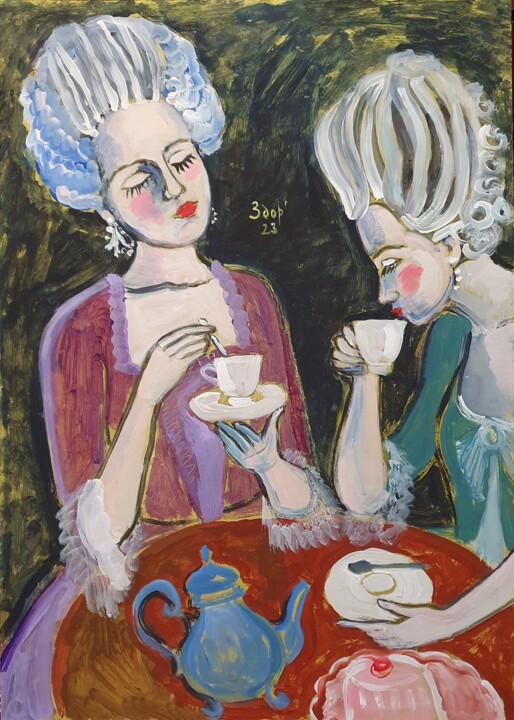 Pittura intitolato "Teatime" da Liuba Zdor, Opera d'arte originale, Acrilico
