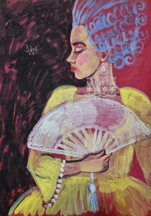"Girl with a fan" başlıklı Tablo Liuba Zdor tarafından, Orijinal sanat, Akrilik
